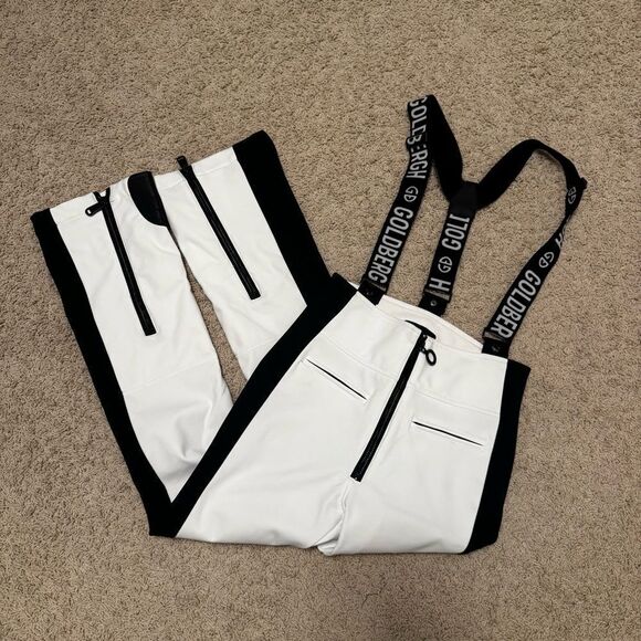 GOLDBERGH WOMEN'S HIGH END SALOPETTE SKI PANTS BIB WHITE BLACK US 10 - Picture 1 of 7